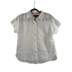 Tommy Bahama Womens XS White 100% Linen Short Sleeve Button Down Shirt Top